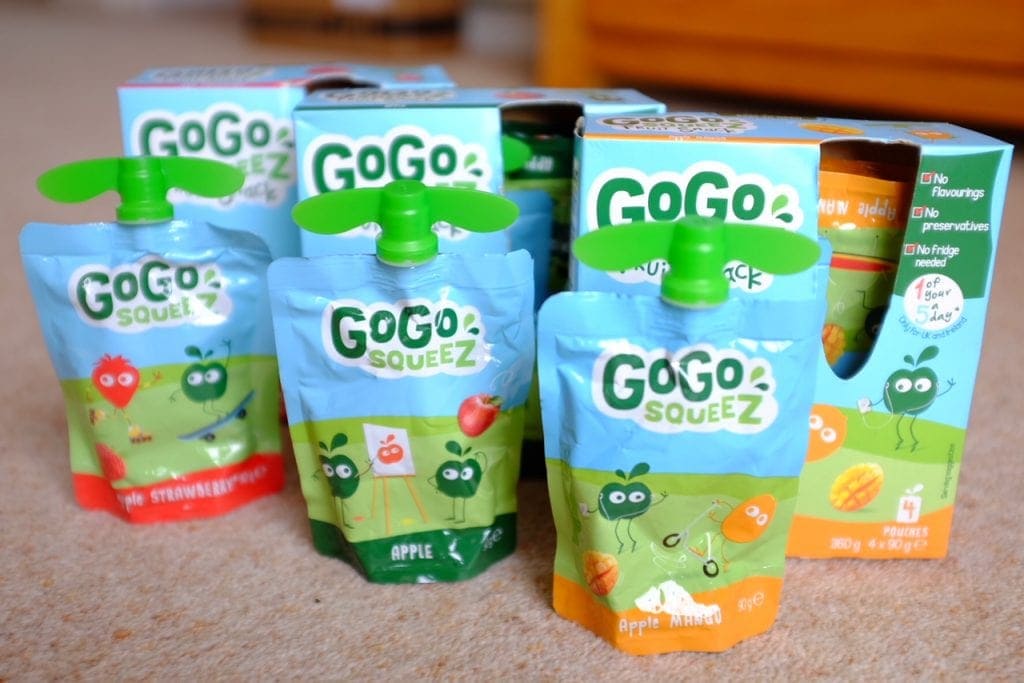 GoGo squeeZ fruit snacks in apple and strawberry, apple, and apple and mango