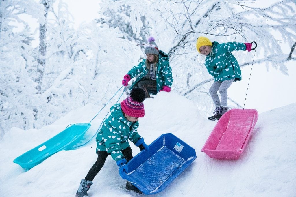 Sledging in the snow at Santa’s Lapland