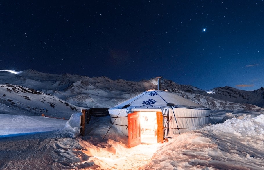 Dinner in a yurt, one of many Winter activity ideas for families 