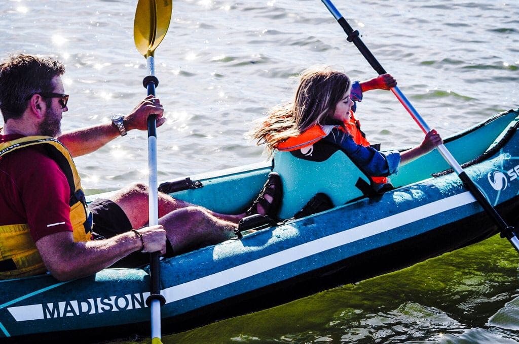 Family kayaking with the Sevylor Madison 2 People Inflatable Kayak