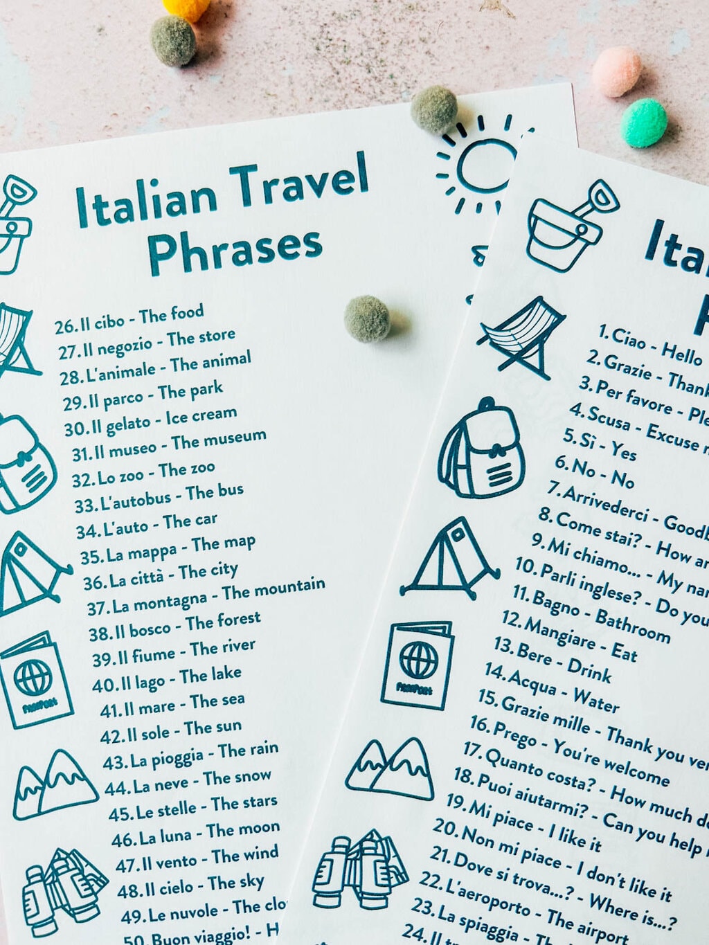 Free PDF printable Italian Travel Phrases for kids