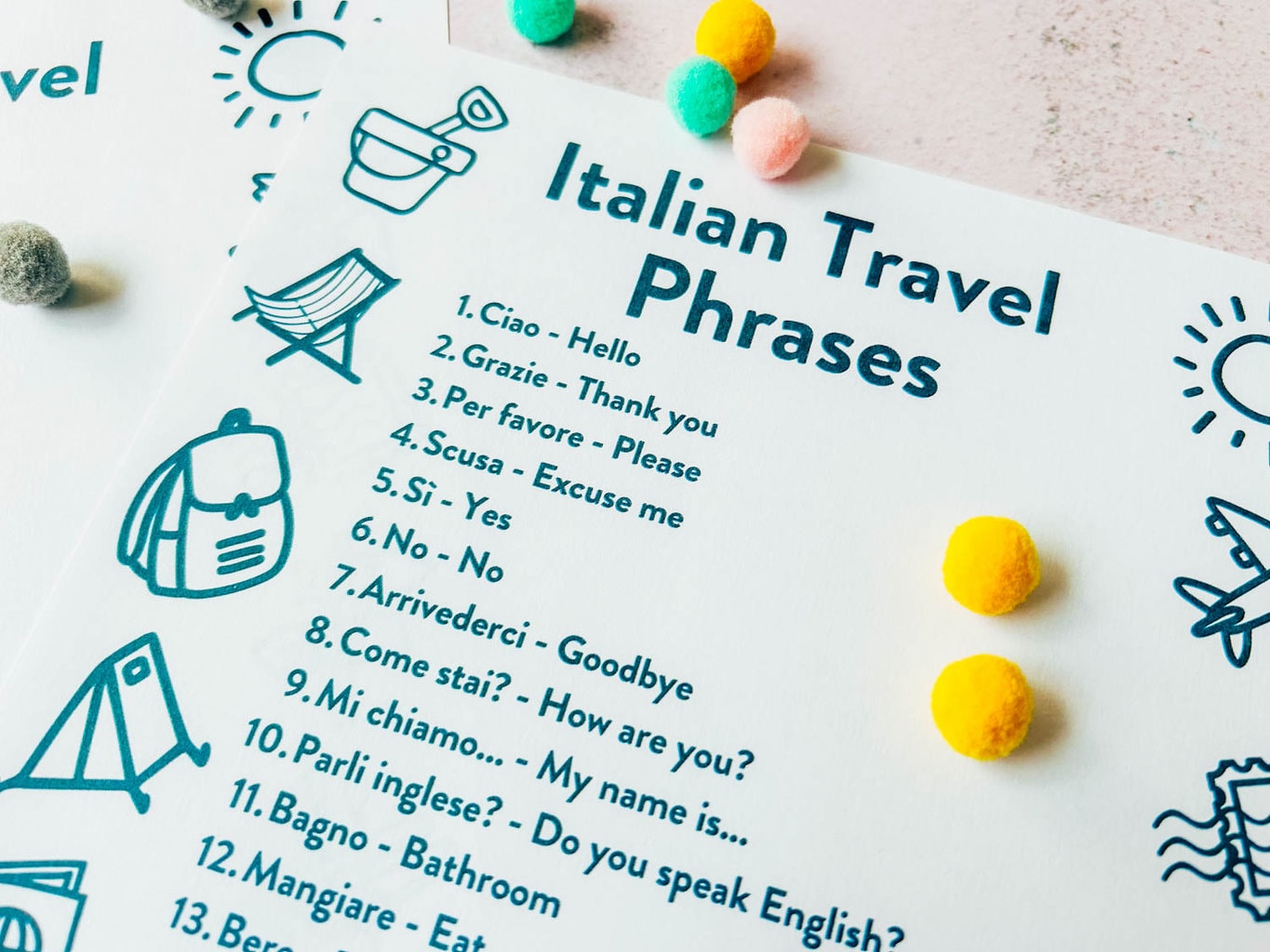 PDF printable Italian Travel Phrases for kids