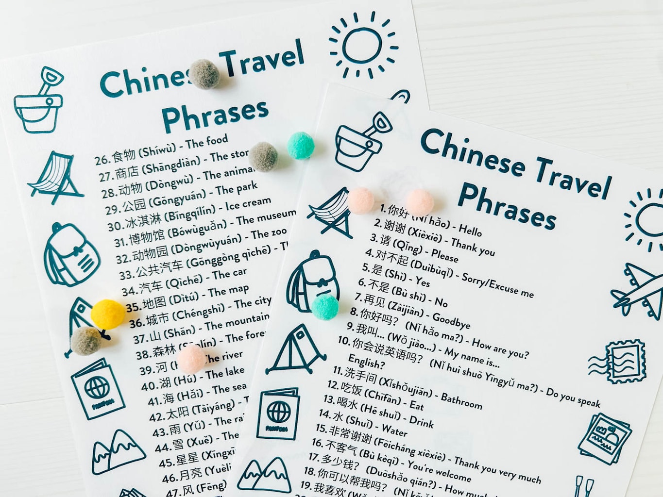 Printable PDF Chinese Travel Phrases for Kids 