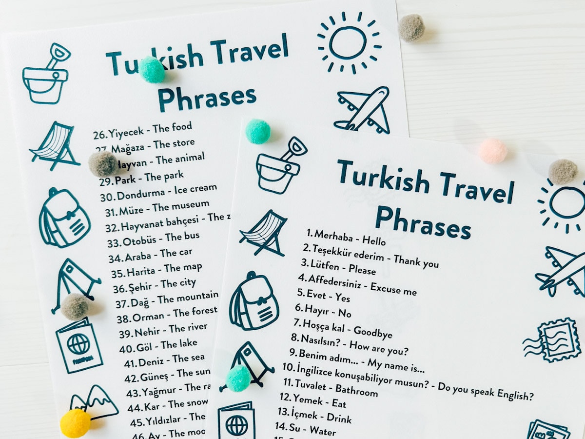 Printable PDF Turkish Travel Phrases for Kids